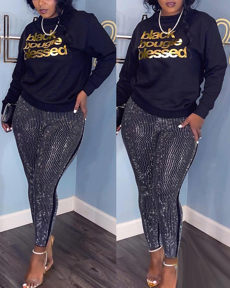

Black Bougie Blessed Letter Print Casual Sweatshirt