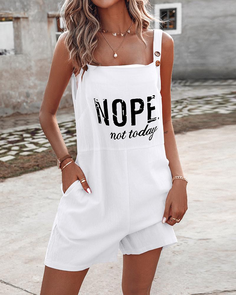 

Nope Not Today Print Casual Suspender Romper, White