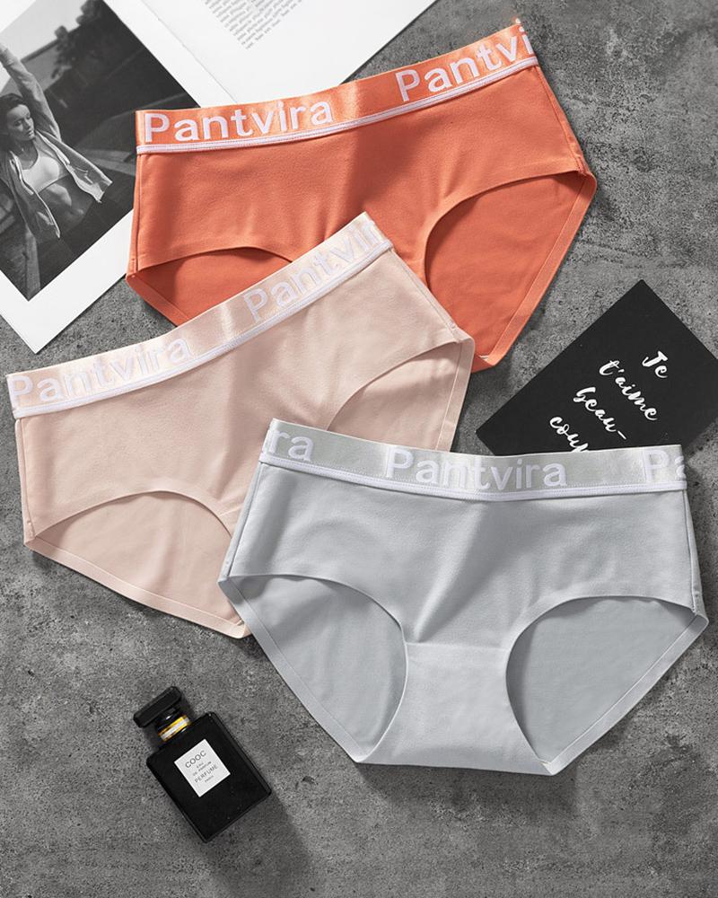 

3PCS/Set Letter Embroidery Ice Silk Skinny Panty, Multicolor