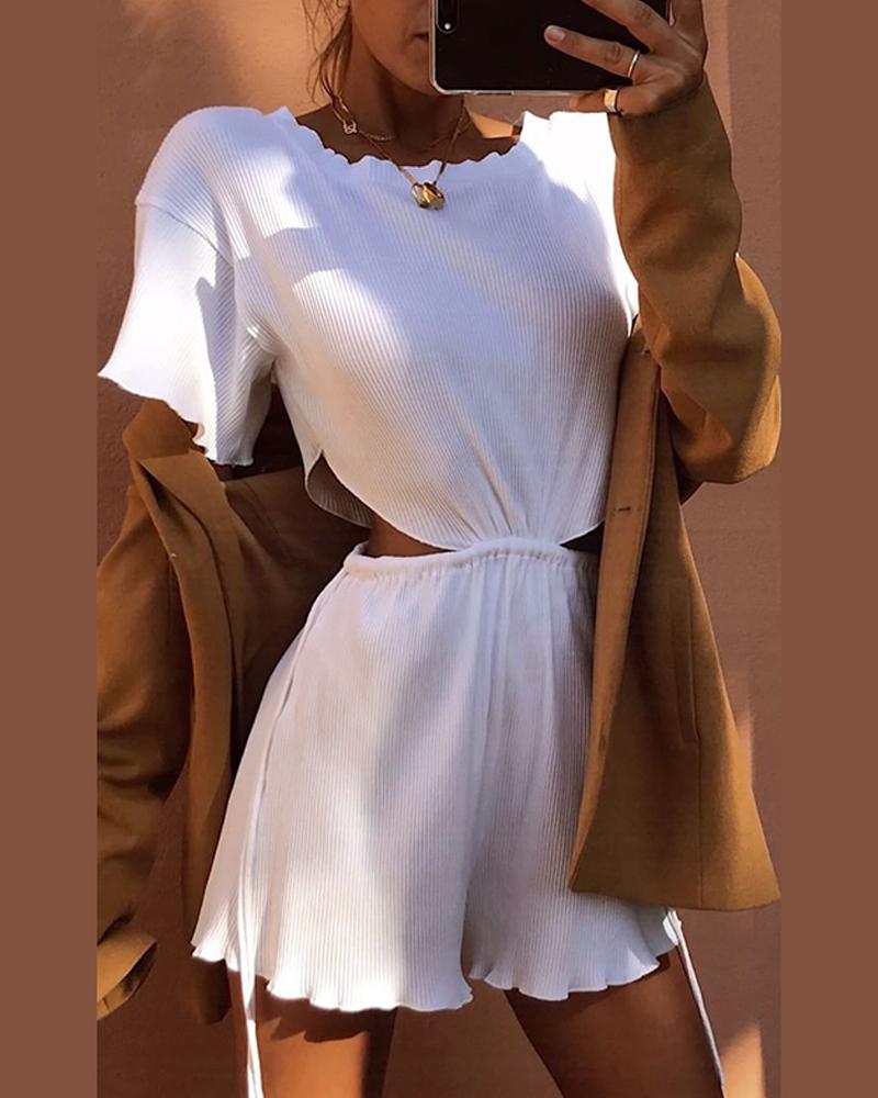 

Cut Out Frill Hem Short Sleeve Romper, White