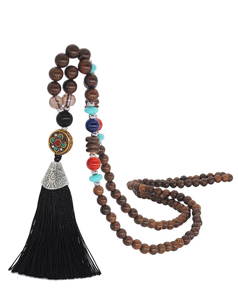 

1pc Bohemian Tribal Beaded Tassel Design Pendant Necklace, Style4