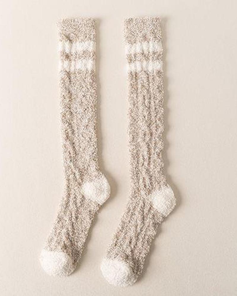 

1Pair Striped Contrast Paneled Fuzzy Thermal Socks, Style6