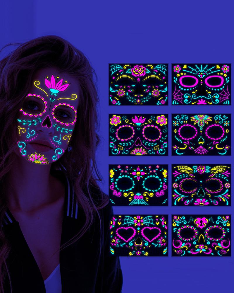 

Halloween Party Makeup Masquerade Fluorescence Skull Temporary Face Tattoos Stickers, Style8