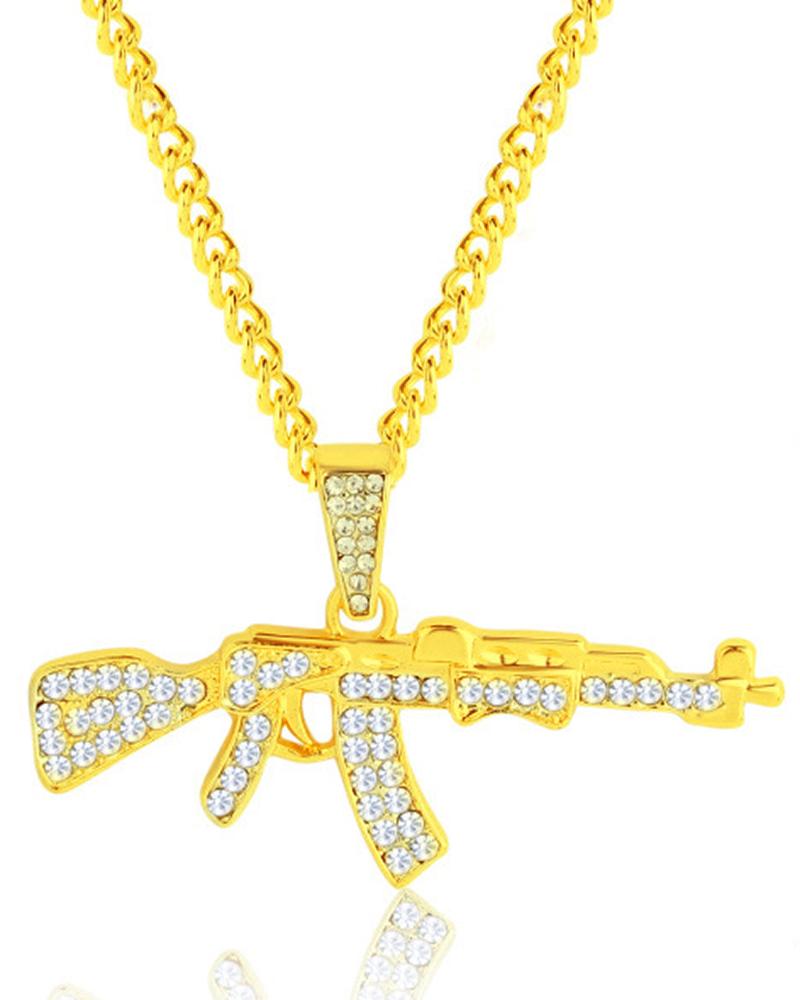 

1pcs Rhinestone Heart Plant Letter Figure Pendant Chain Necklace, Style2