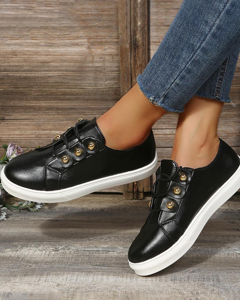

Round Toe Plain Platform Sneakers, Black