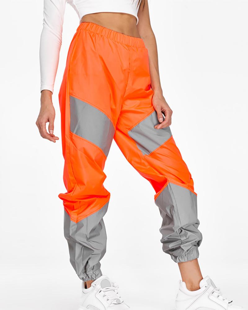 

Casual Reflective Colorblock Sweatpants, Orange