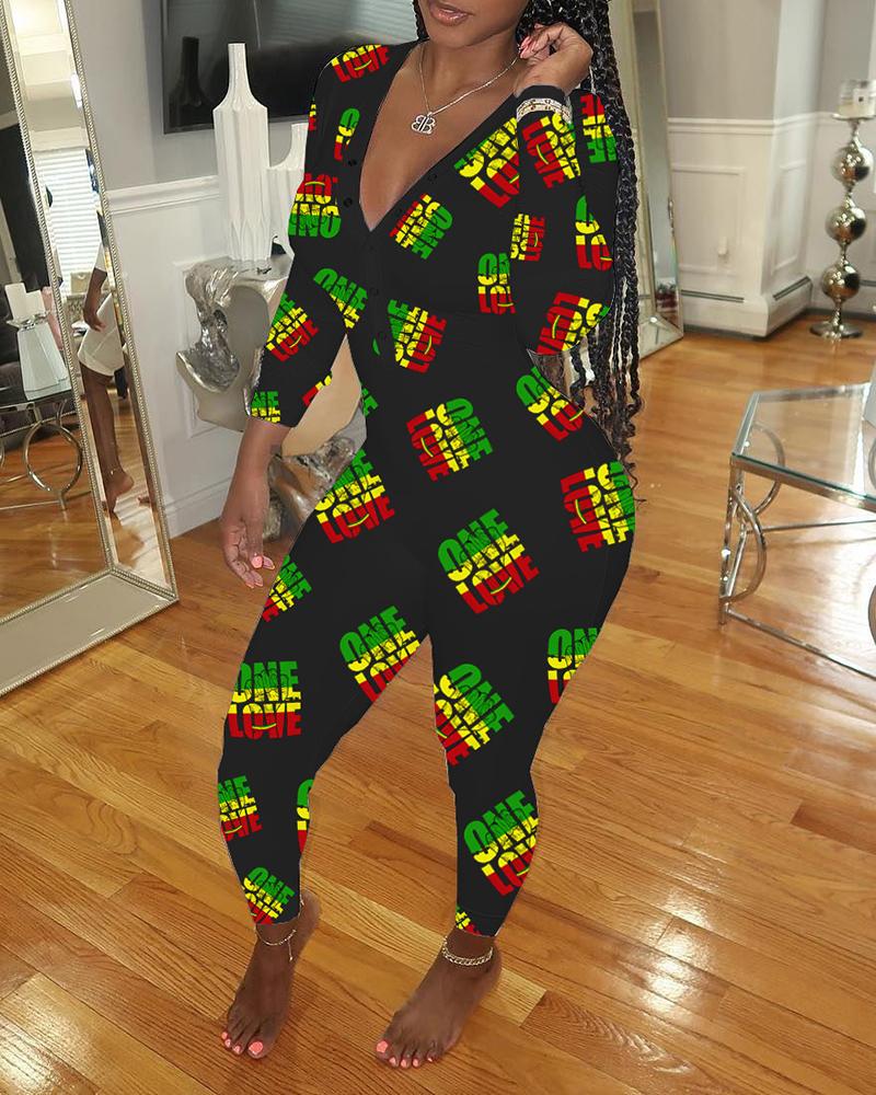 

Multi Print Button Design Lounge Jumpsuit, Style3