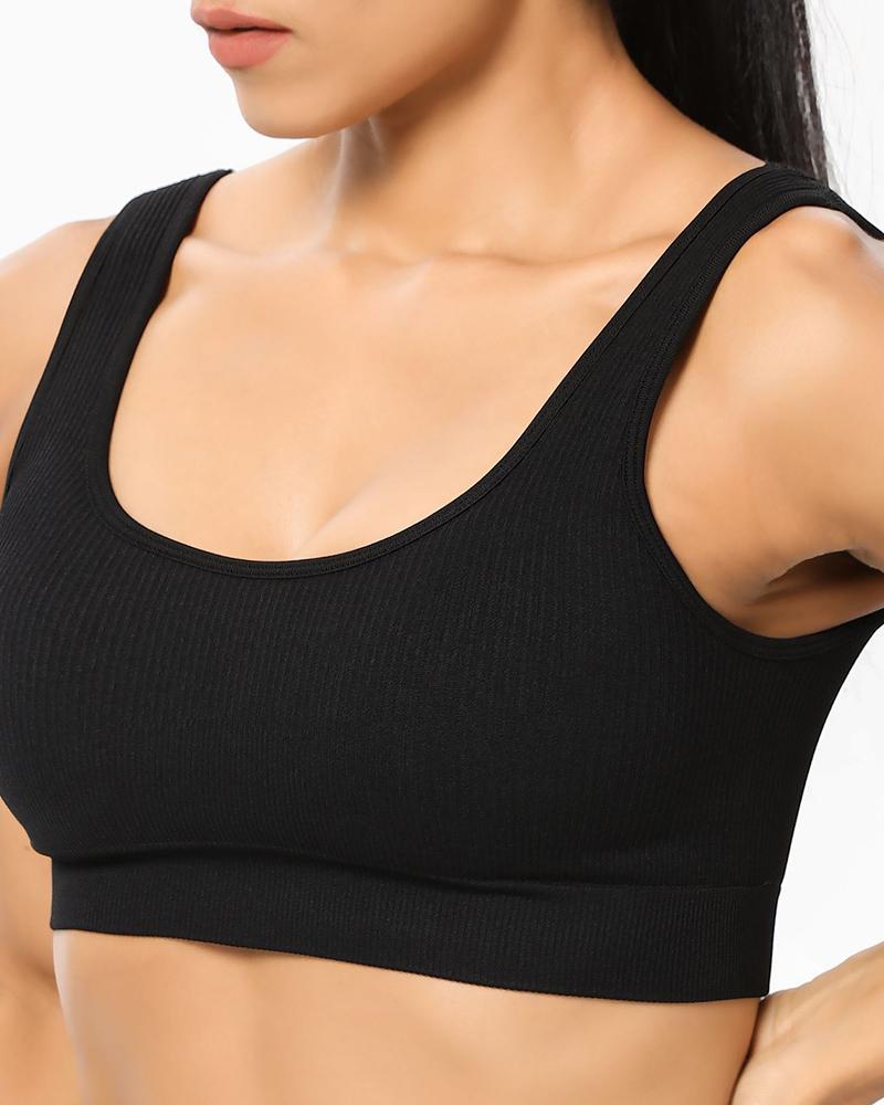 

Skinny Ribbed Sleeveless Sport Cropped Tank Top, Black