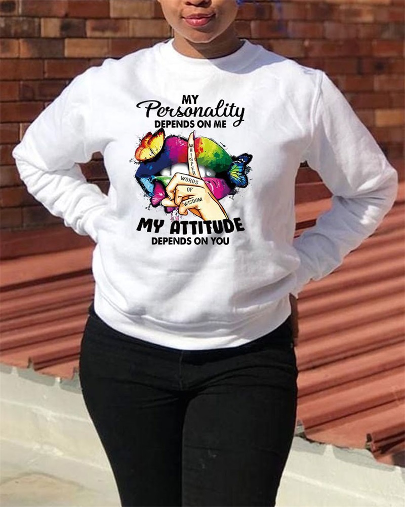 

Slogan Butterfly Print Long Sleeve Sweatshirt, White