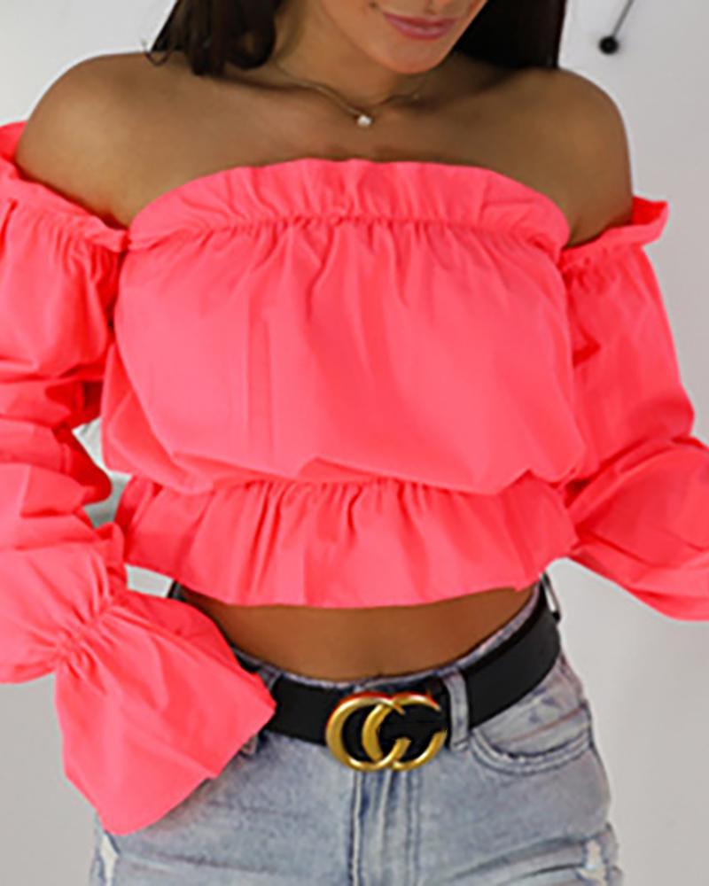 

Lantern Sleeve Off Shoulder Top, Pink