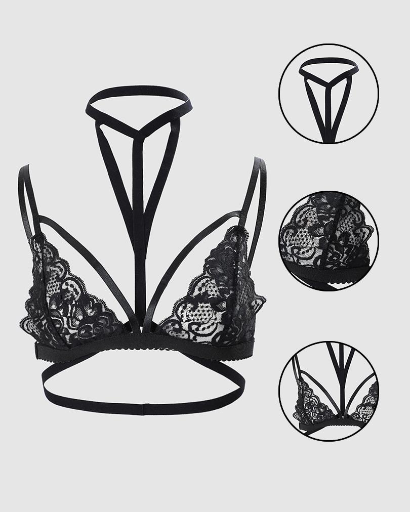 

Halter Cutout Lace Bralette, Black