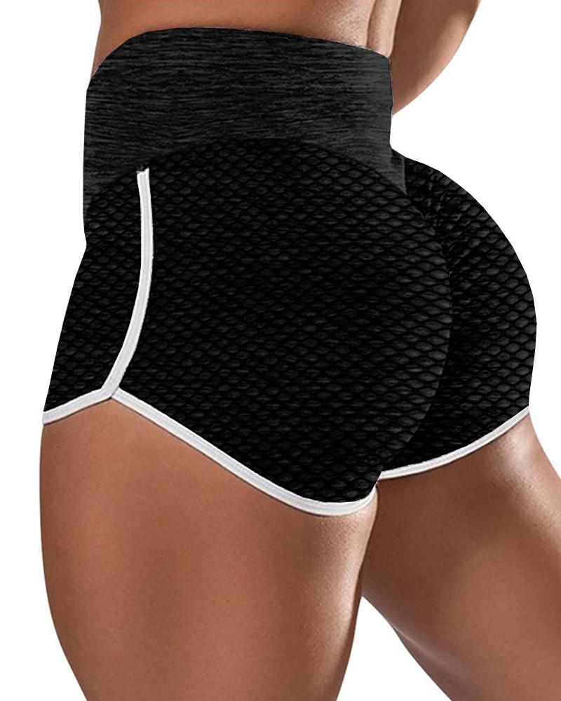 

High Waist Contrast Binding Scrunch Butt Lifting Tummy Control Yoga Shorts, Black