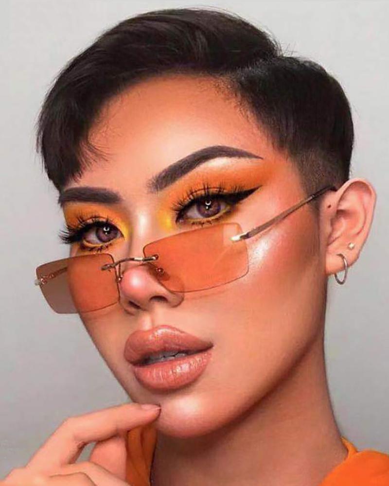 

1Pair Rectangle Lens Rimless 100% UV Protection Sunglasses, Orange