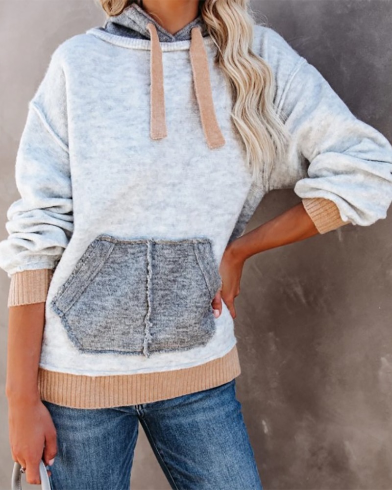 

Pocket Design Long Sleeve Hoodie, Gray