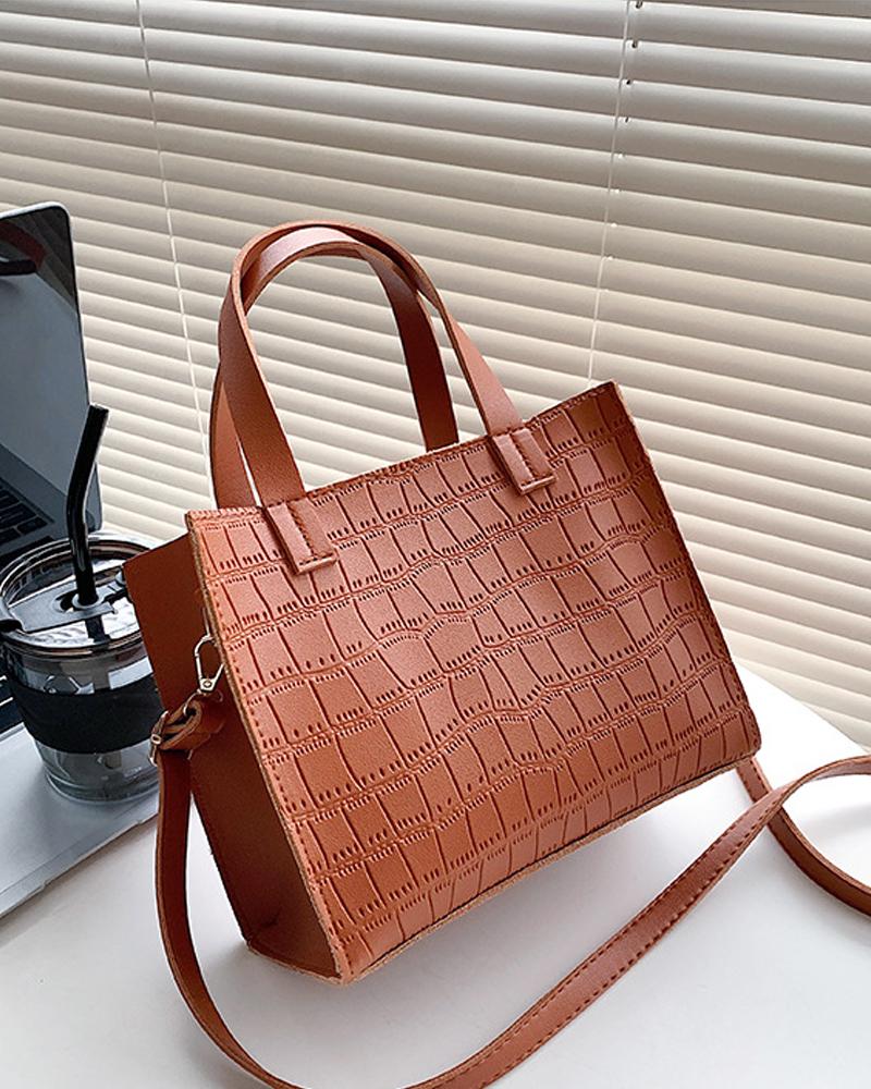

Croc Embossed Tote Bag With Shoulder, Brown