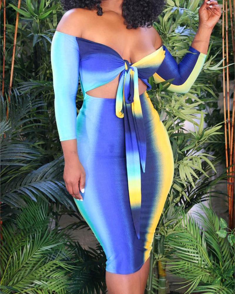 

Plus Size Tie Dye Print Knotted Cutout Bodycon Dress, Blue