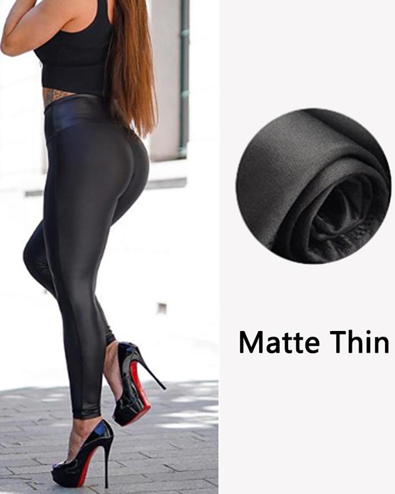 

High Waist PU Leather Lined Skinny Pants, Style1