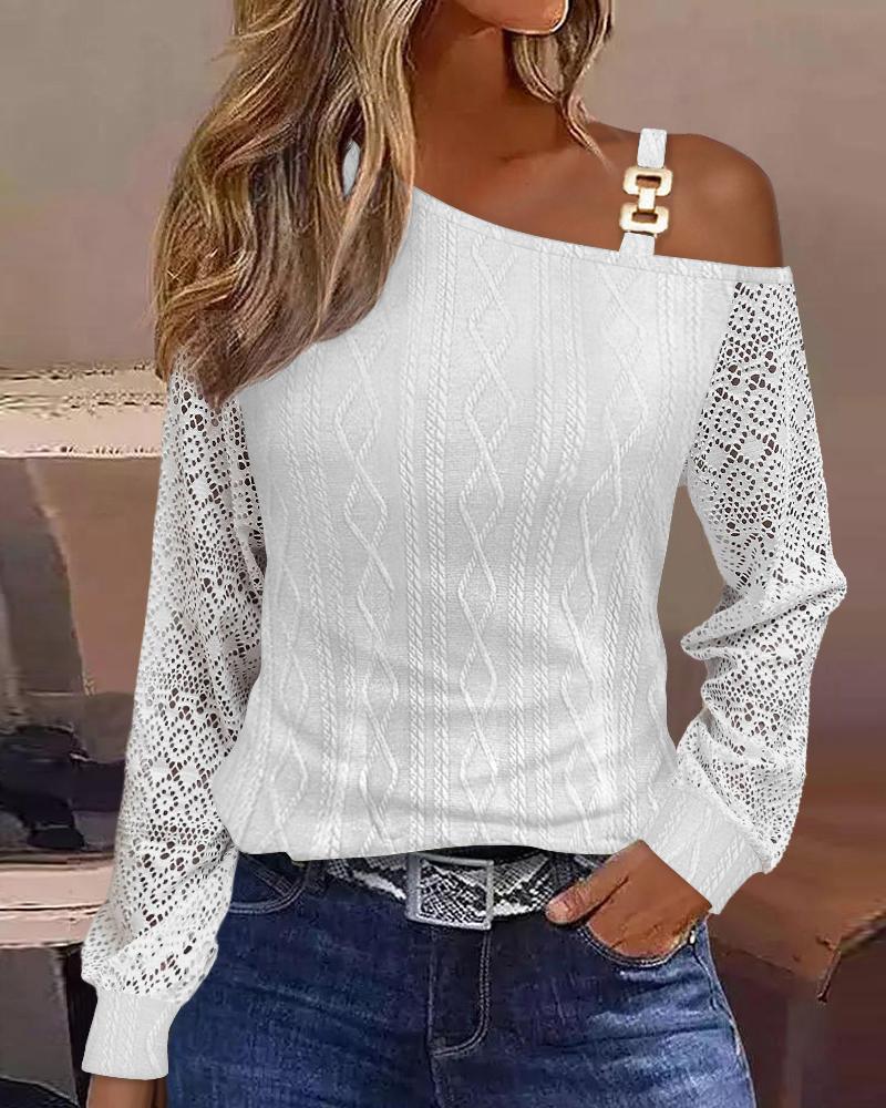 

Lace Patch Cable Textured Top, White
