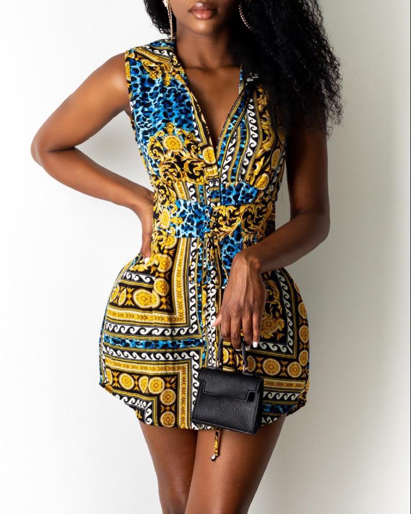 

Sleeveless Baroque Cheetah Print Shirt Dress, Blue