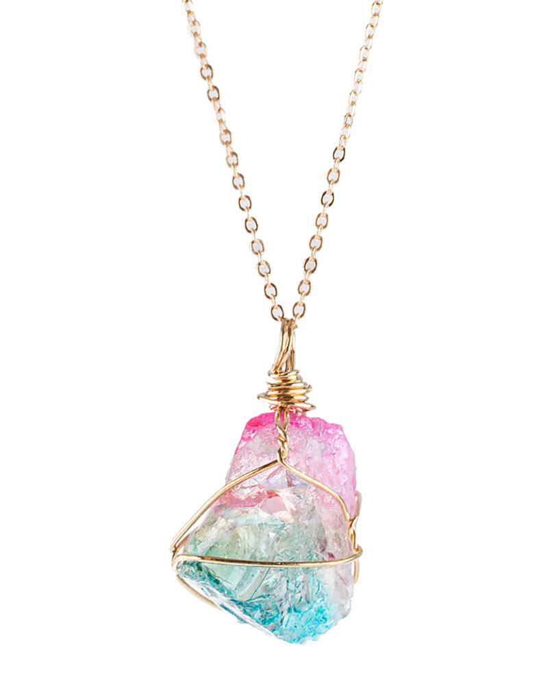 

1Pcs Clan Wire Wrapped Crystal Necklaces, Gold