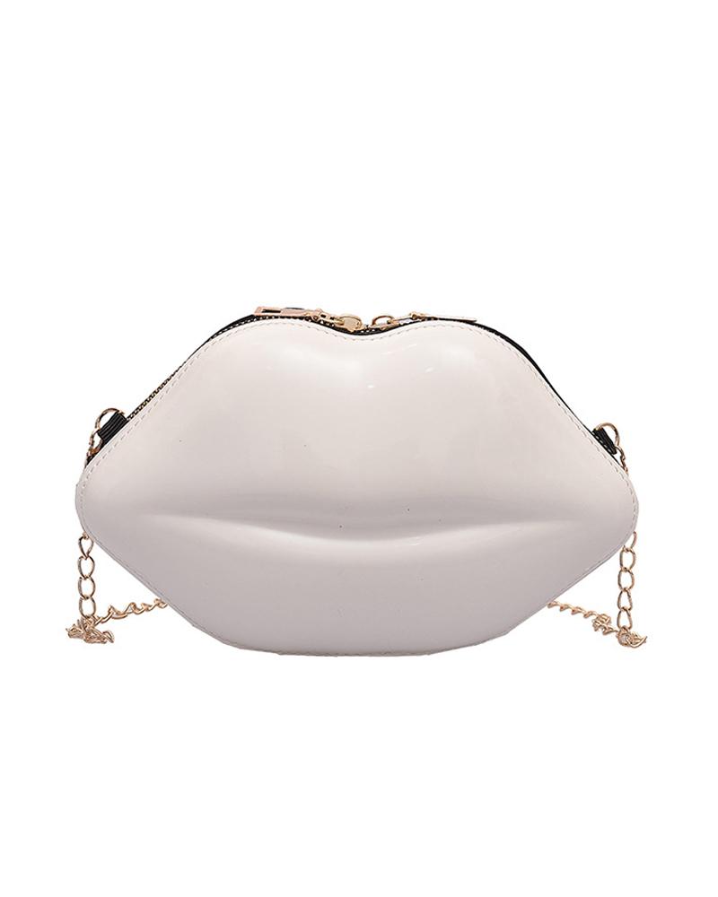 

Lip Shaped Chain Crossbody Bag, White