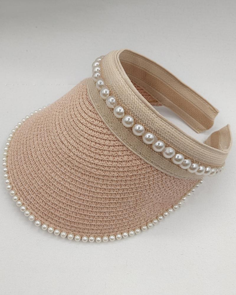 

Pearls Decor Sun Visor Beach Straw Cap, Pink