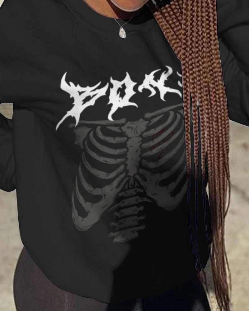 

Plus Size Halloween Skeleton Print Long Sleeve Sweatshirt, Black