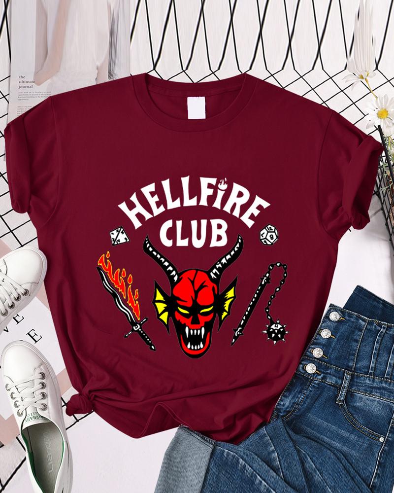 

Graphic Letter Print Casual T-shirt, Wine red