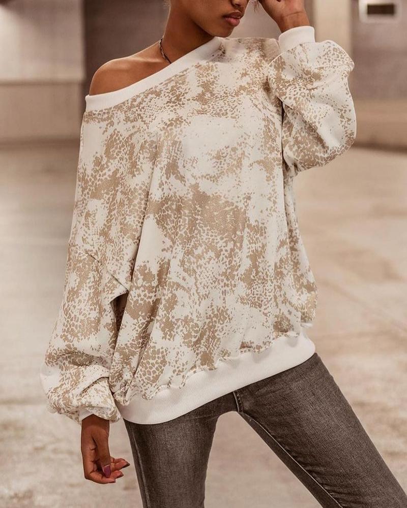 

Abstract Print Lantern Sleeve Sweatshirt, White