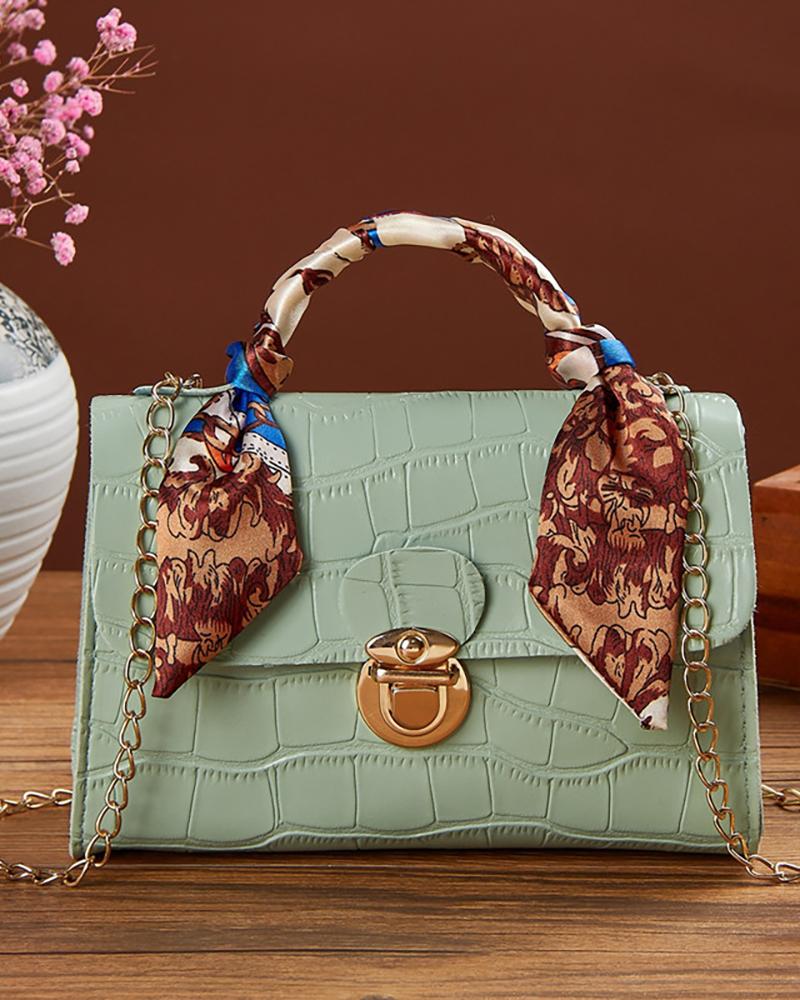 

Scarf Decor Crocodile Shoulder Bag, Green