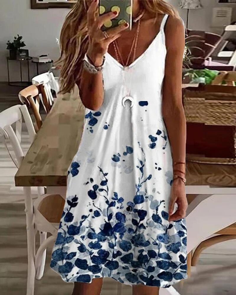 

Plants Print V-Neck Cami Dress, Style1