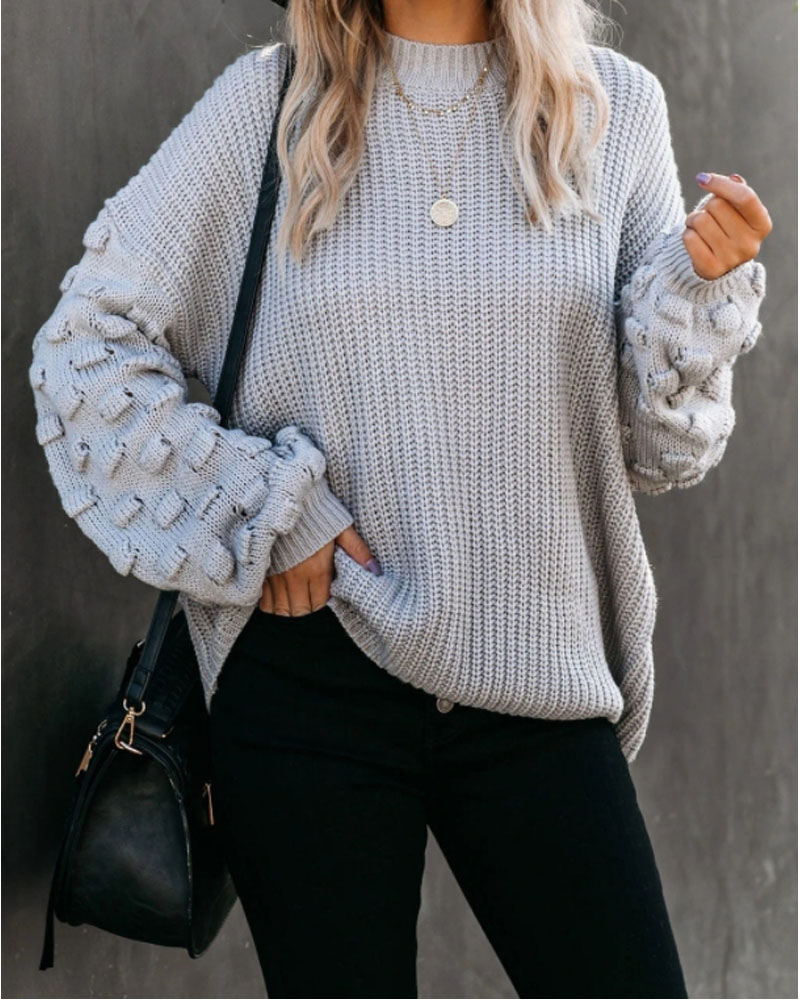 

Lantern Sleeve Chunky Knit Sweater, Gray