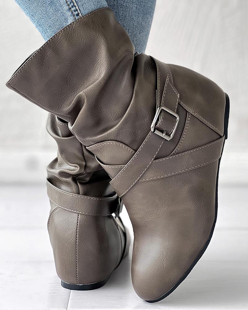

Round Toe Buckled Ankle Boots, Gray