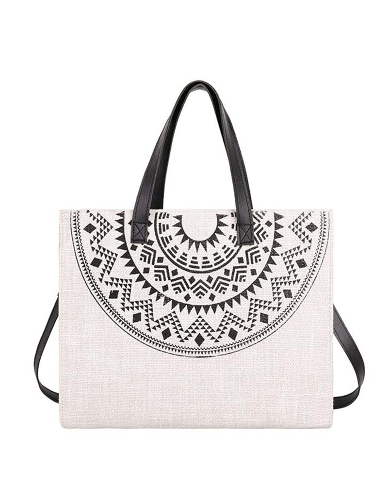 

Vintage Aztec Geometric Print Tote Bag, Black