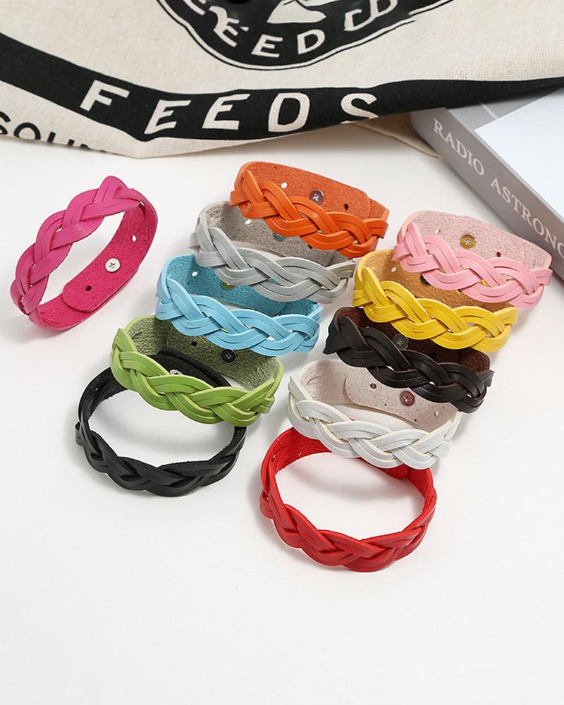 

1pc Braided PU Leather Bracelet, Orange