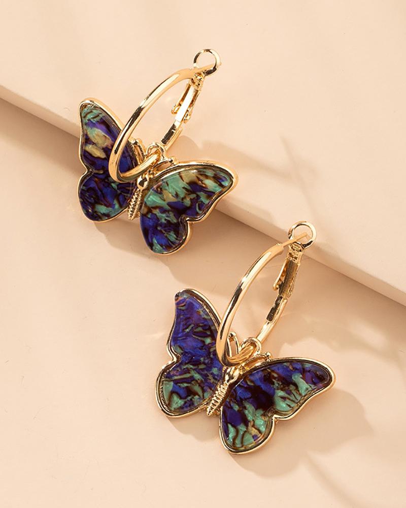 

1Pair Colorful Butterfly Small Hoop Earrings, Green