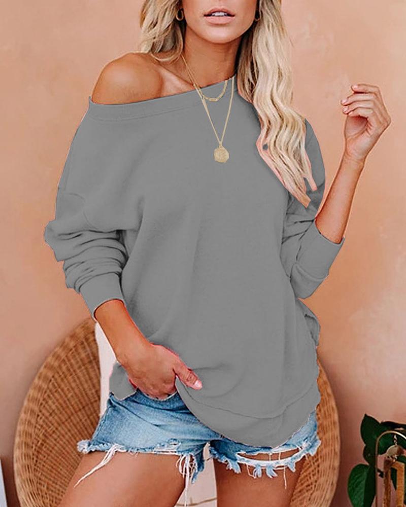 

Plain Long Sleeve Casual Top, Gray