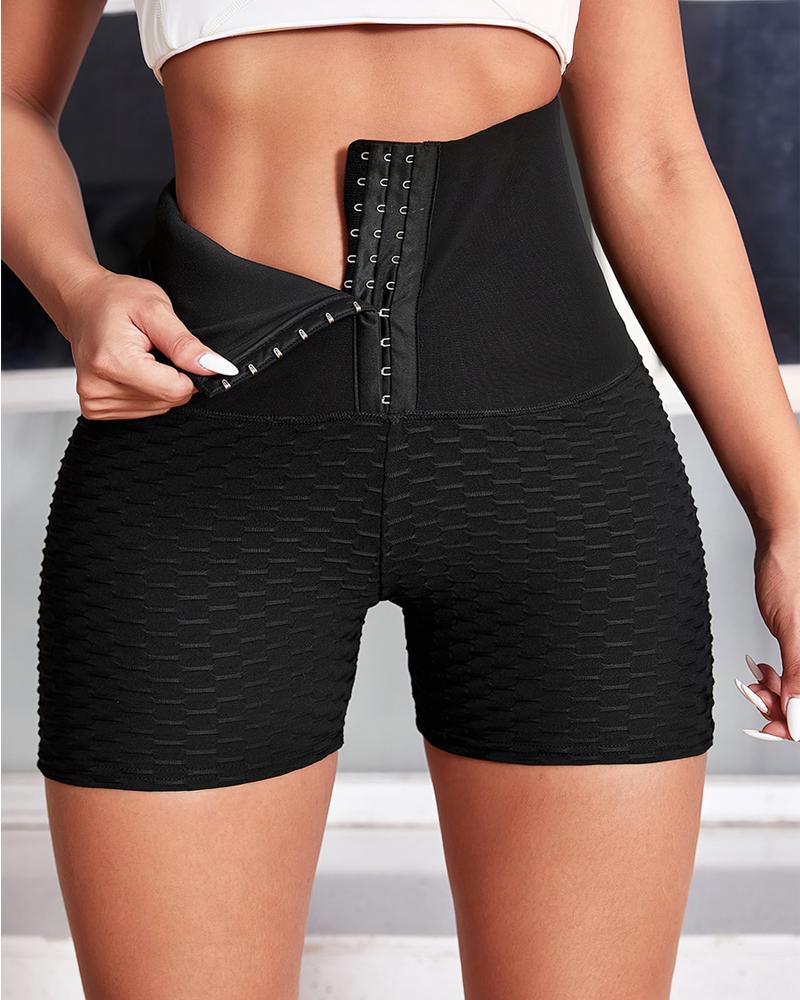 

Textured High Waist Tummy Control Butt Lift Active Shorts, Black