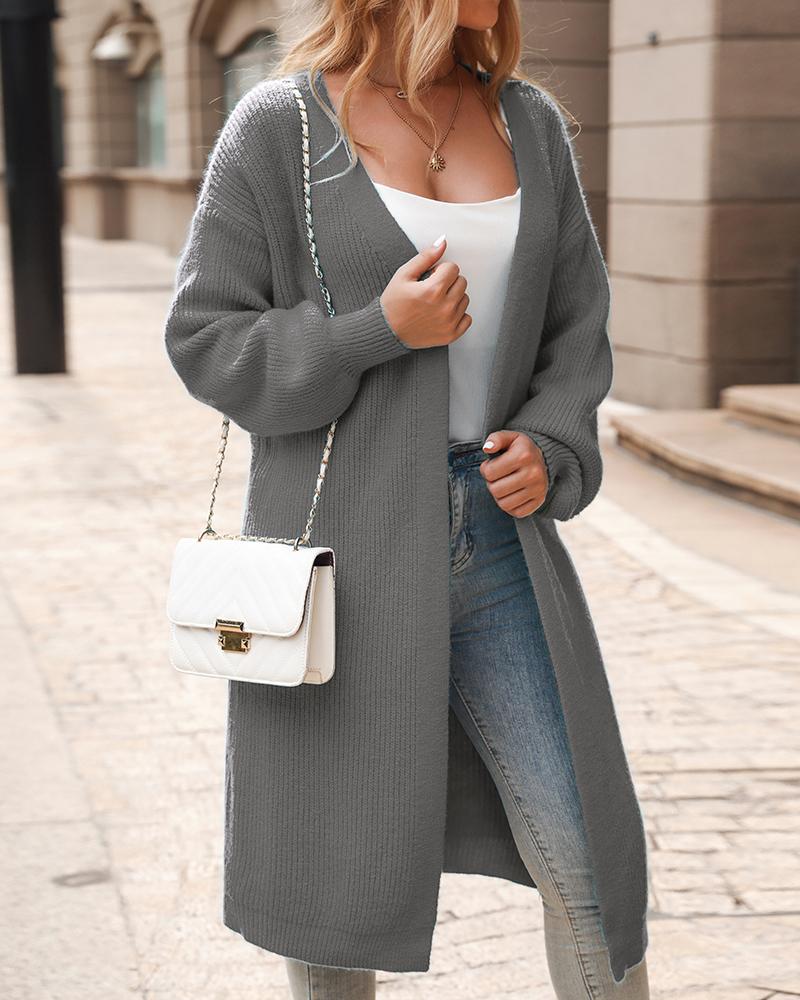 

Open Front Longline Knit Cardigan, Gray