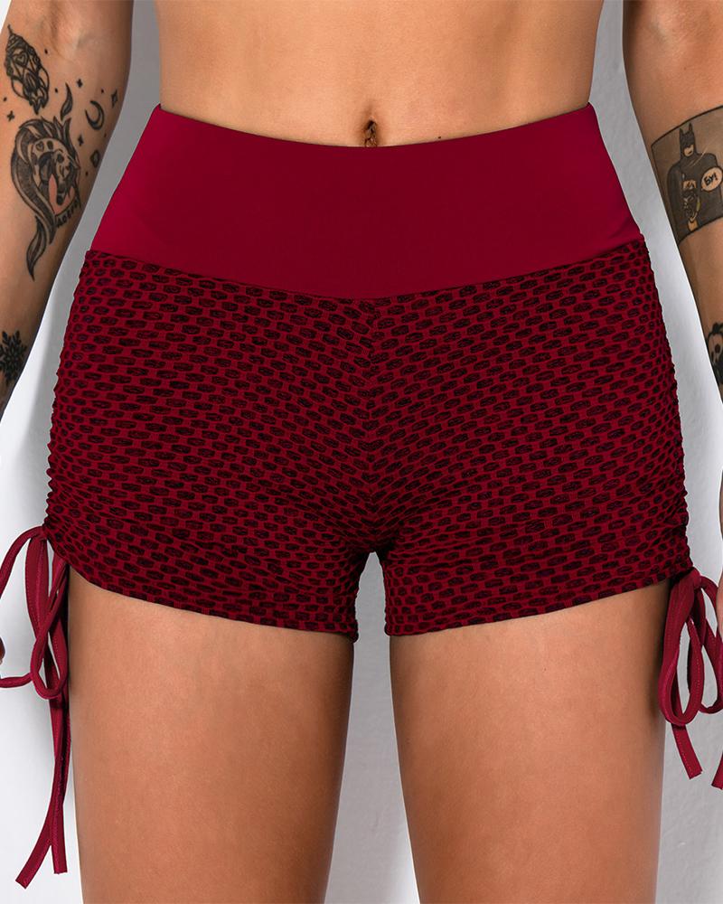 

Skinny Fishnet High Waist Skinny Sport Short Pants, Red