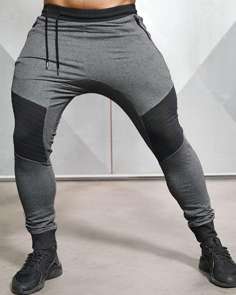 

Colorblock Skinny High Elastic Sporty Pants, Dark grey