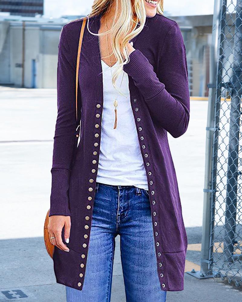

Long Sleeve Button Front Cardigan, Purple