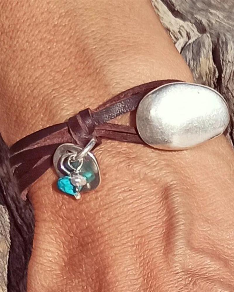 

1pc Western Wind Vintage Leather Multi-layer Bracelet, Silver