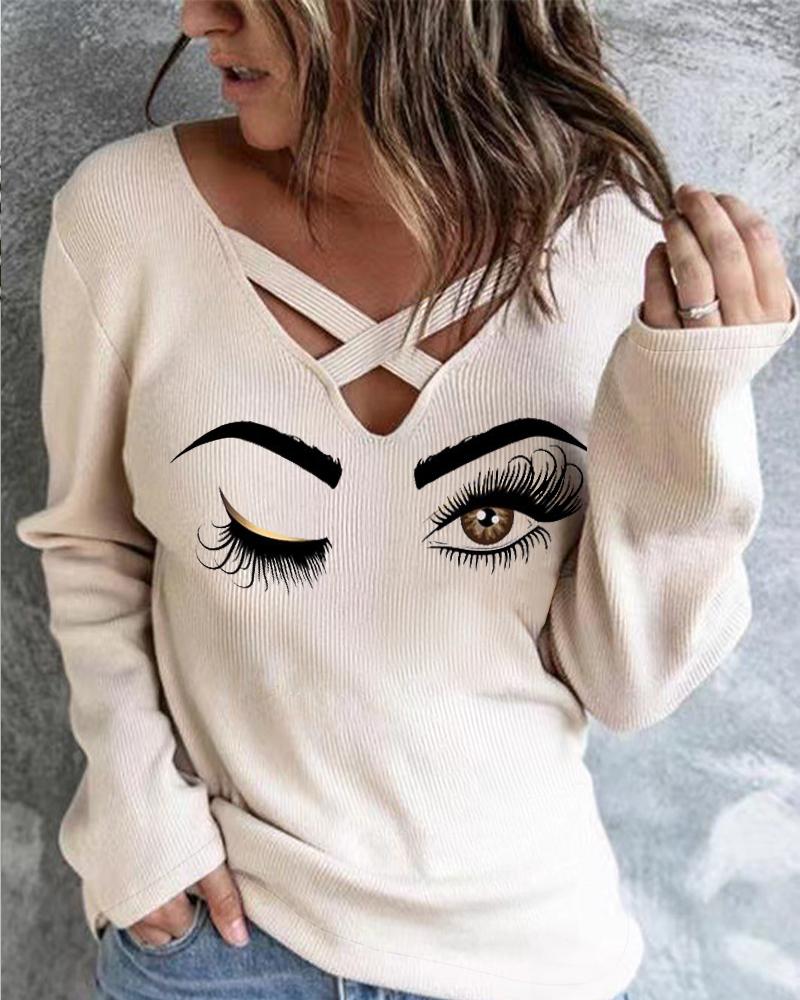 

Figure Print Long Sleeve Top, Apricot
