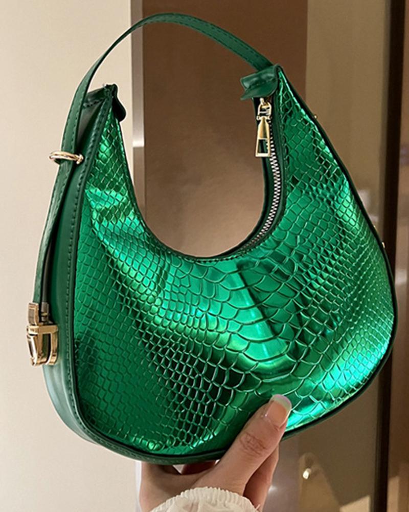 

Crocodile Fashionable Work Baguette Bag, Green