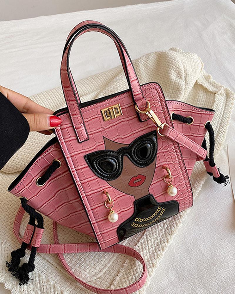 

Crocodile Figure Pattern Bucket Handbag, Pink