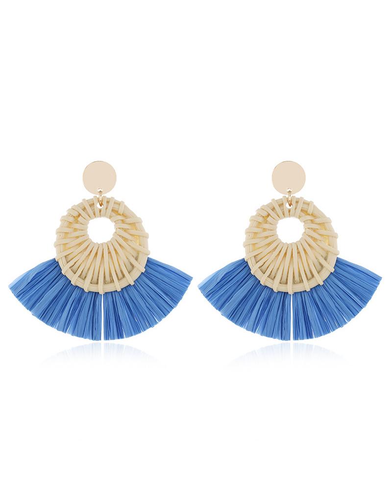 

1Pair Earrings Big Lightweight Geometric Statement Rattan Tassel Earrings, Style6