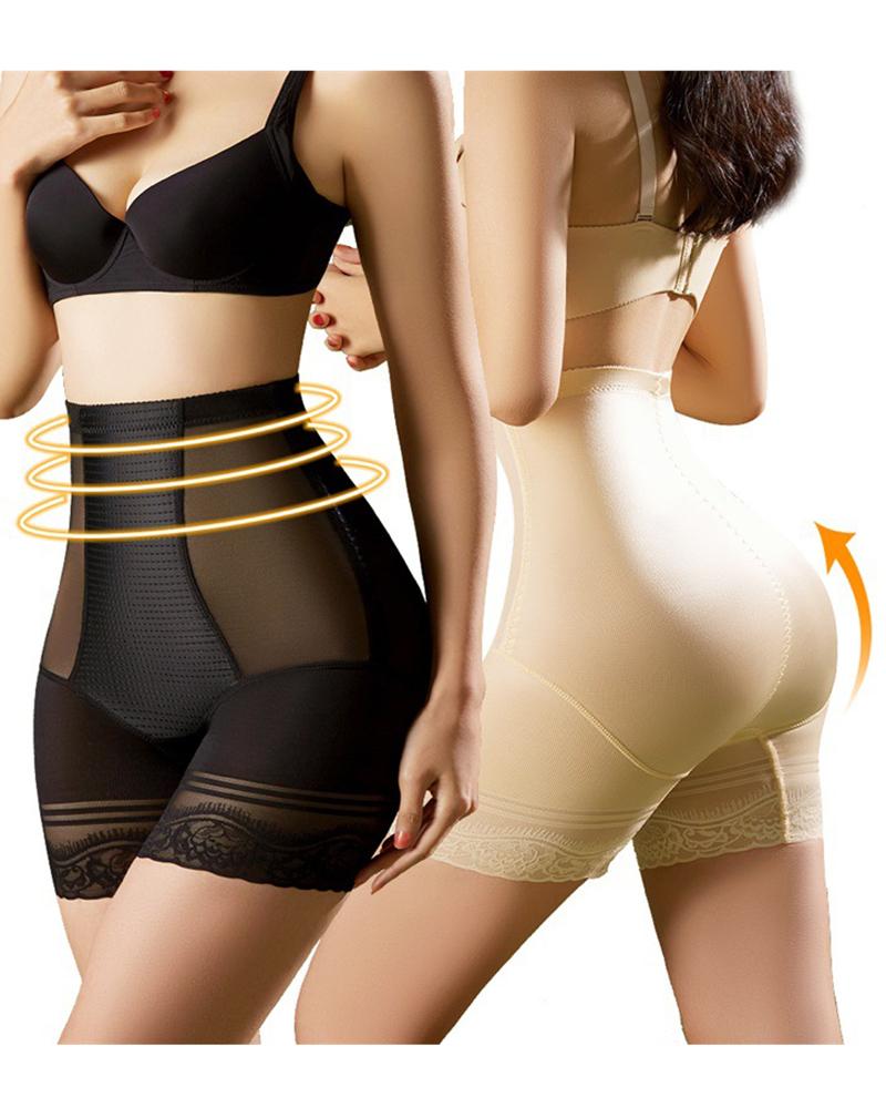 

Sheer Mesh Lace Trim Butt Lifting Tummy Control Shapewear Underwear, Black
