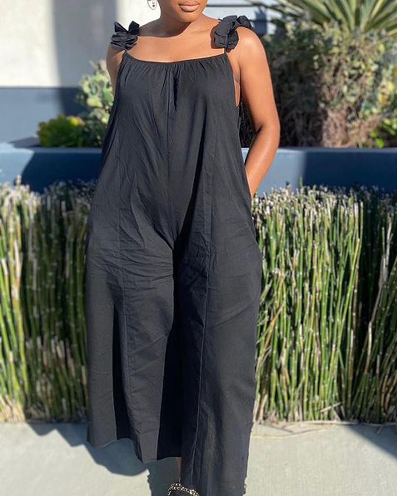 

Sleeveless Frill Hem Wide Leg Jumpsuit, Black