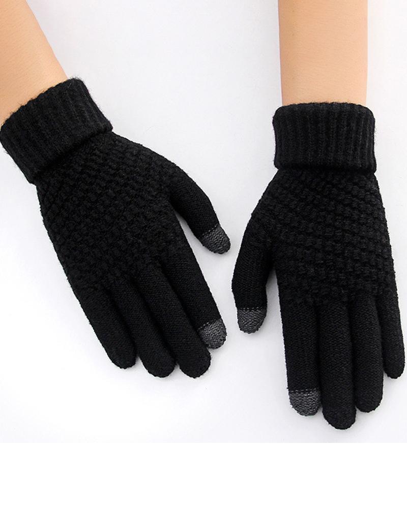 

1Pair Touch Screen Design Knit Gloves, Black